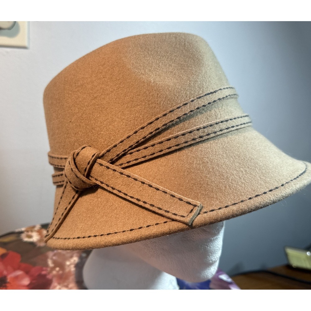 Toucan Women's Felt Fedora Hat Taupe Olive Knotted Band Vintage Style